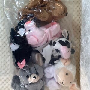 Barnyard Animal Hand Puppet Set 6pc Farm Animal Plush Puppets NIP New In Package